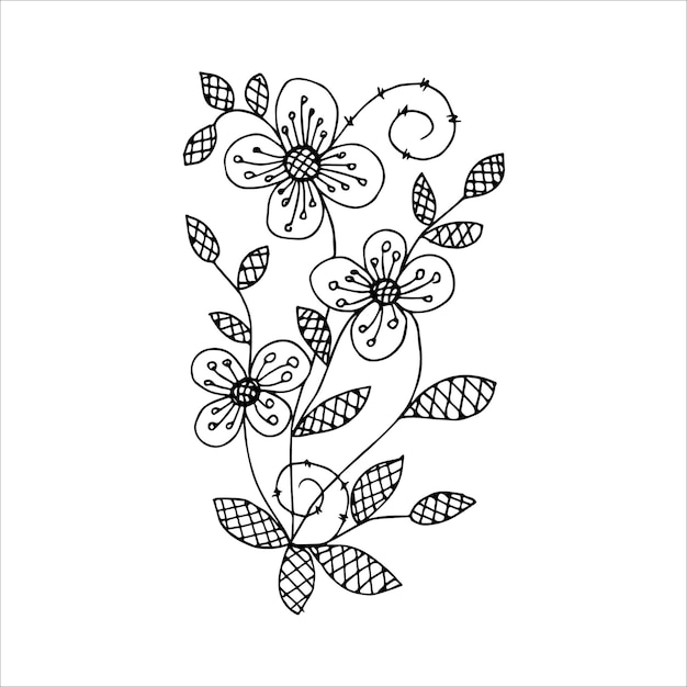 Elemento doodle singolo fiore disegnato a mano per colorare l'immagine vettoriale in bianco e nero