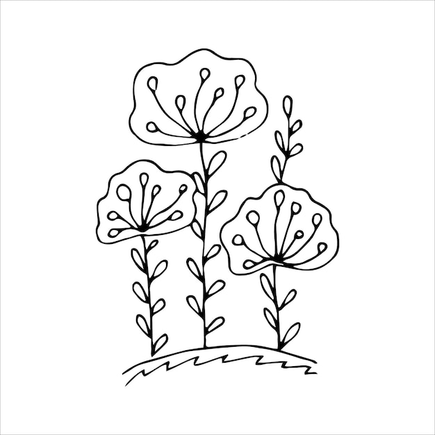 Hand drawn flower single doodle element for coloring black and white vector image