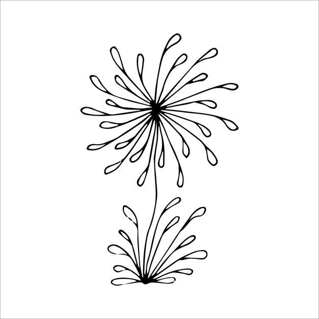 Elemento doodle singolo fiore disegnato a mano per colorare l'immagine vettoriale in bianco e nero