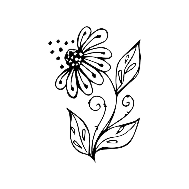 Elemento doodle singolo fiore disegnato a mano per colorare l'immagine vettoriale in bianco e nero