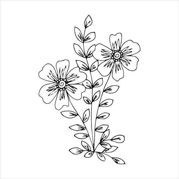 Hand drawn flower single doodle element for coloring black and white vector image
