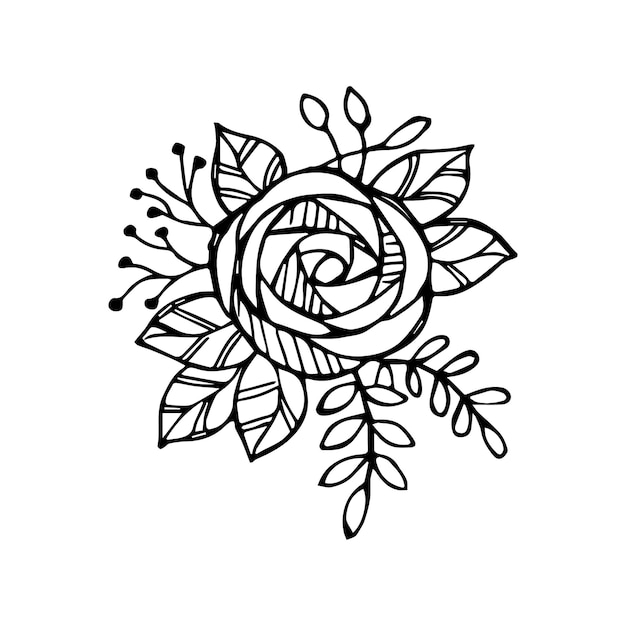 Hand drawn flower single element for coloring