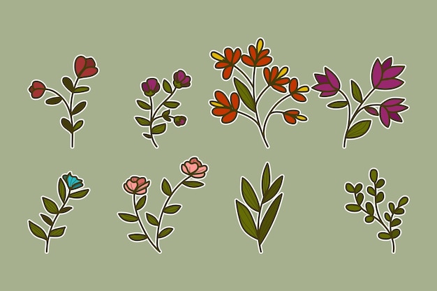 Insieme della raccolta di doodle dell'autoadesivo del fiore disegnato a mano