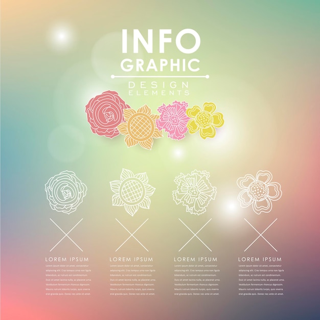 손으로 그린 꽃 벡터 일러스트 레이 션 infographic 요소 디자인