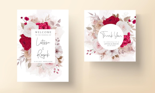 Vector hand drawn flower wedding invitation template