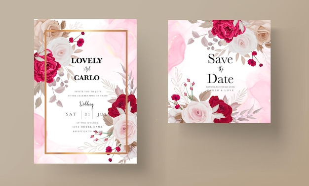 Hand drawn flower wedding invitation template