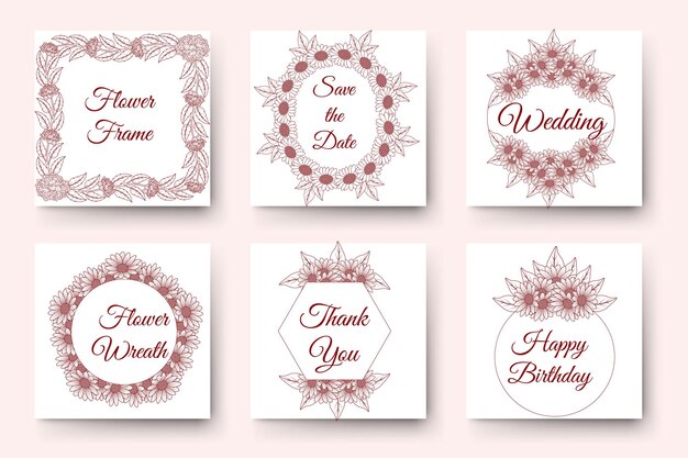 Vector hand drawn flower wreath design with floral elements for birthday new year wedding invitation card