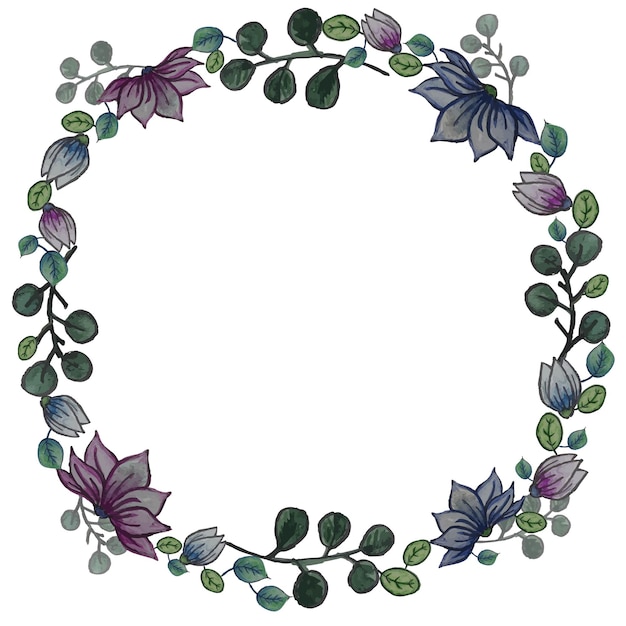 Vettore corona di fiori disegnata a mano cornice per instagram disegno grafico floreale acquerelli e pennarello