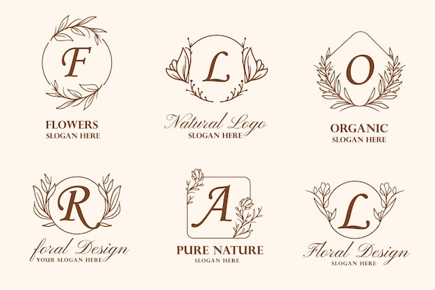 Hand Drawn Flower Wreath Logo Illustration Collection For Beauty, Natural, Organic Brand