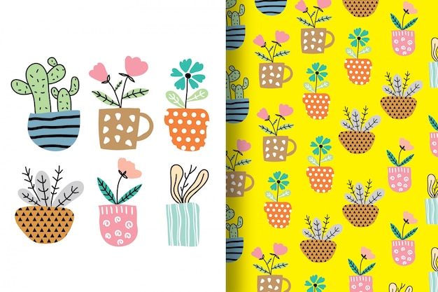 Hand-drawn flowers are arranged funny with pattern