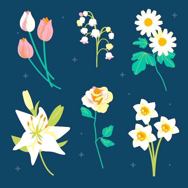 Vector hand drawn flowers collection