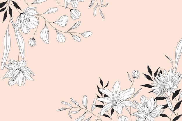 Vector hand drawn flowers and leaves background