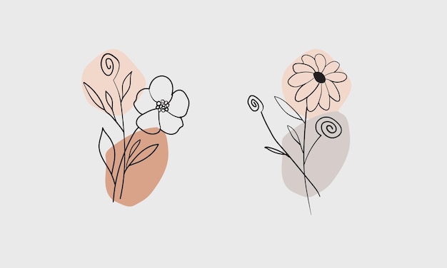 Vector hand drawn flowers line art design in vector templete