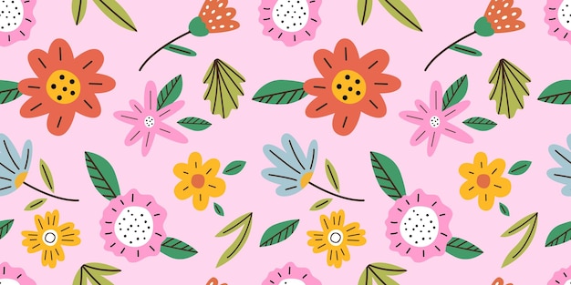 Vector hand drawn flowers pattern