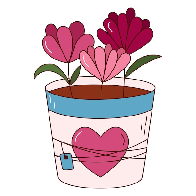 Vector hand drawn flowers in a pot for valentine day design elements for posters greeting cards banners