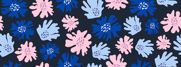 Vector hand drawn flowers seamless floral pattern for fabric textile clothing wrapping paper cover banner abstract backgrounds