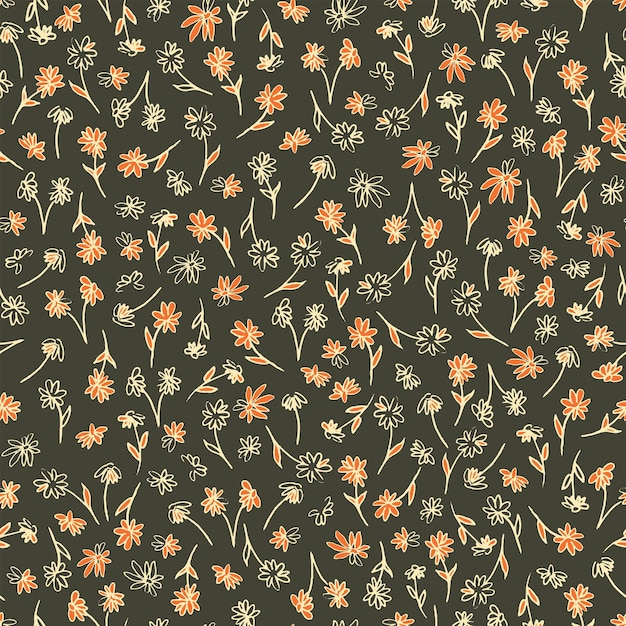 손으로 그린된 꽃 원활한 패턴 꽃 scetch 벡터 일러스트 하와이 짧은 패브릭 인쇄