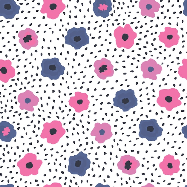 Hand drawn flowers seamless pattern on white background. design for fabric, textile print, wrapping. vector illustration