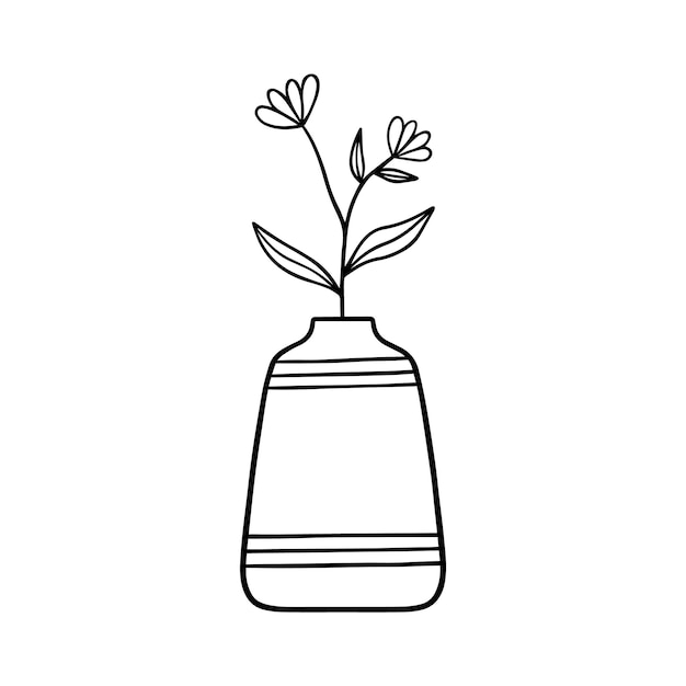 Hand drawn flowers in a vase doodle Home plants in sketch style