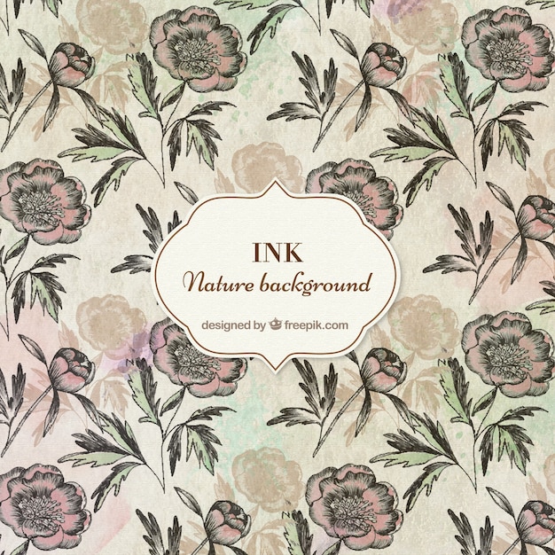 Hand drawn flowers vintage background