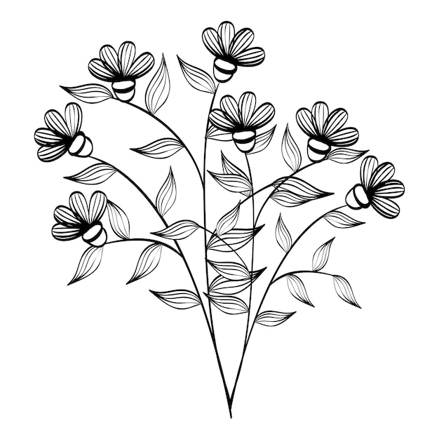 Hand-drawn flowers with leaves 