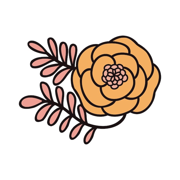 Hand Drawn flowers with twigs in doodle style