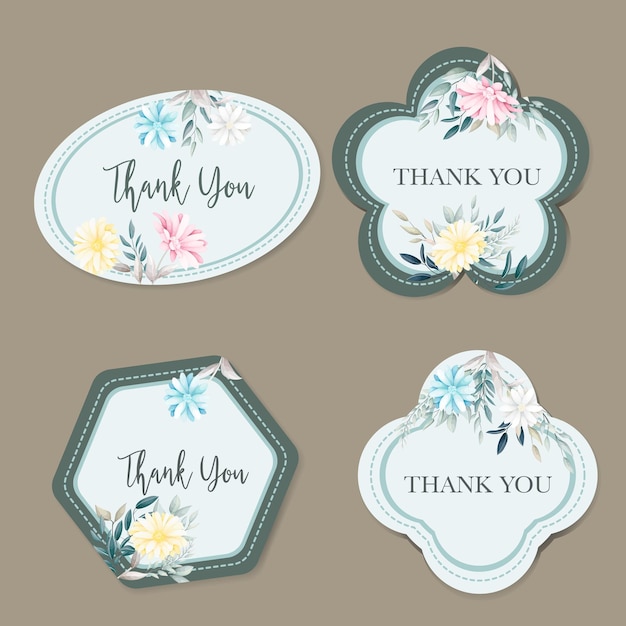 Vector hand drawn flowers wreath label badge collection