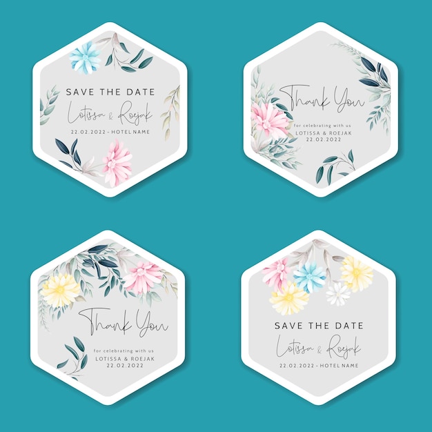 Vector hand drawn flowers wreath label badge collection