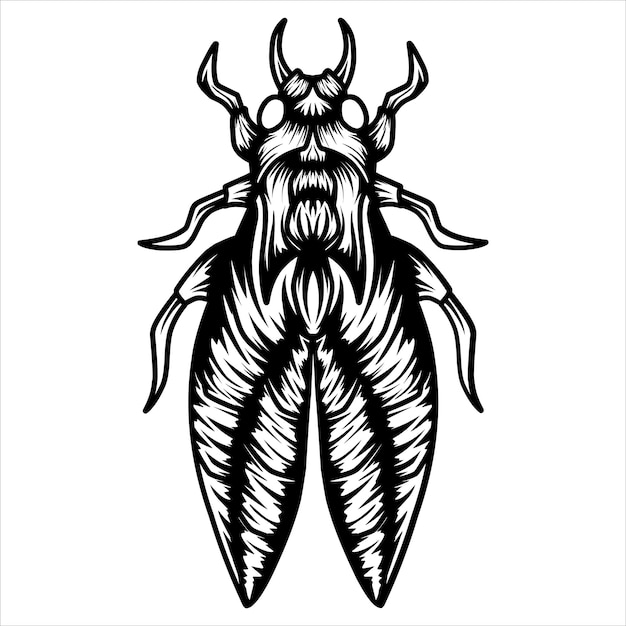 hand drawn fly in tribal style black and white