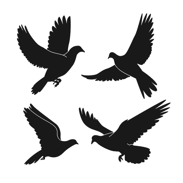 Vector hand drawn flying dove silhouette