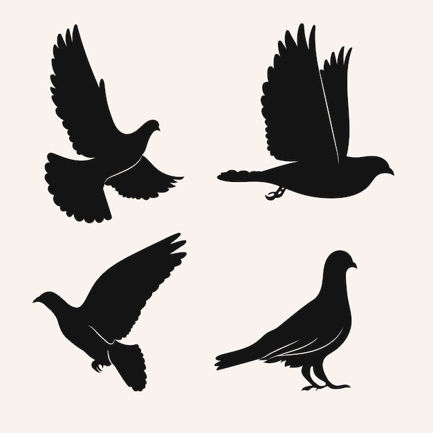 Vector hand drawn flying dove silhouette