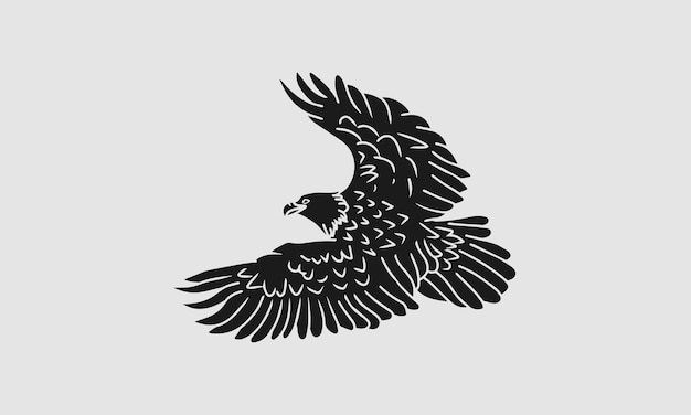 Hand drawn flying eagle vintage black white color