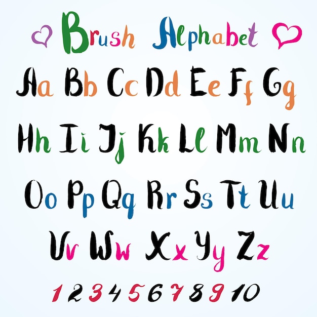 Font disegnato a mano lettere e numeri dell'alfabeto scritti a mano vettore
