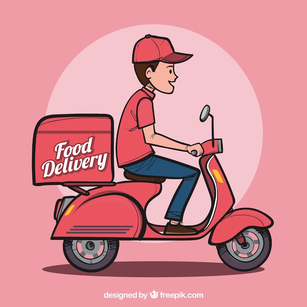 Vector hand drawn food delivery man
