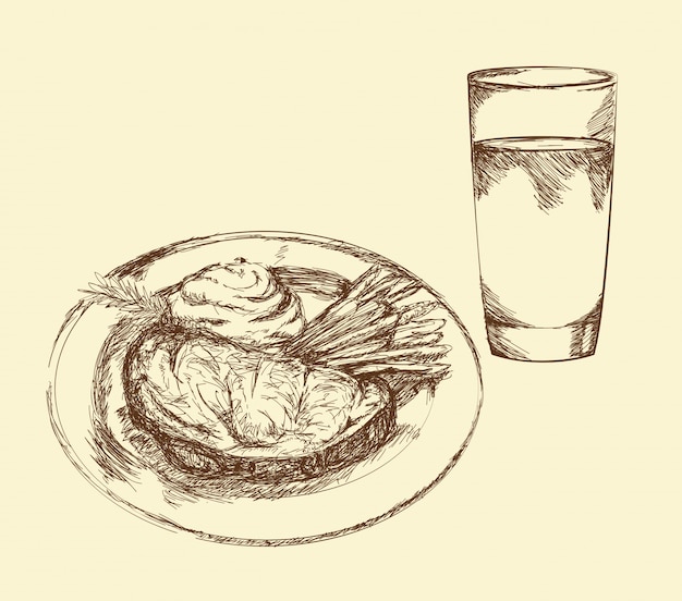 手描きの食べ物。メニュー装飾のための食べ物。