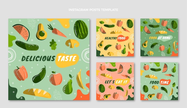 Vector hand drawn food ig posts