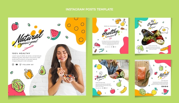 Hand drawn food instagram post pack