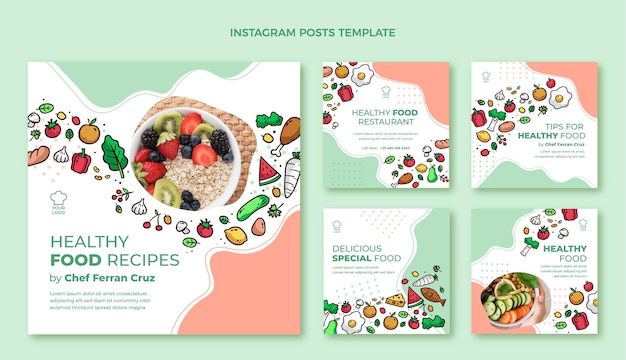 Vector hand drawn food instagram post template