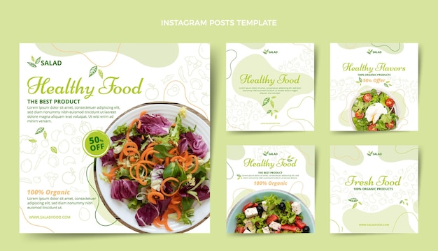 Vector hand drawn food instagram post template