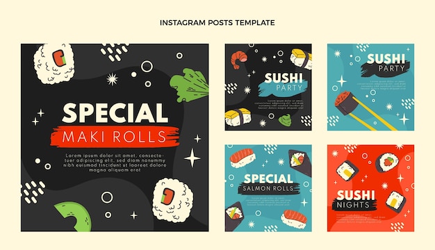 Vector hand drawn food  instagram post