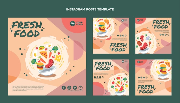 hand drawn food instagram posts collection