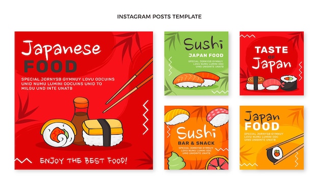 Vector hand drawn food instagram posts