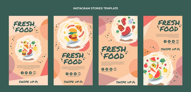 Vettore raccolta di storie di instagram di cibo disegnate a mano