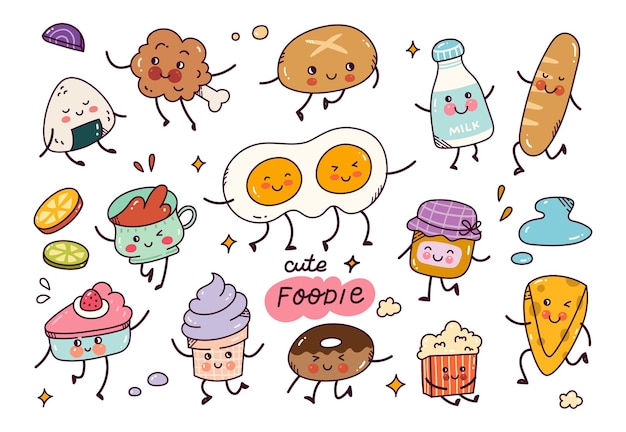 Hand drawn Food in Kawaii Style Vector Element