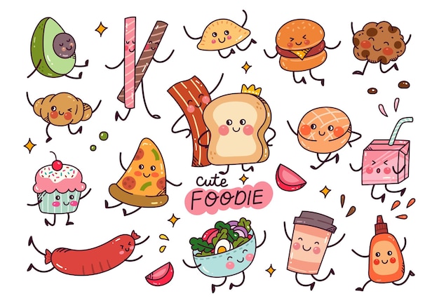 Hand drawn food in kawaii style vector element