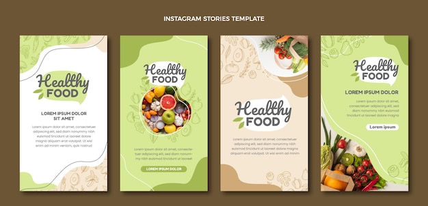 Vector hand drawn food social media stories