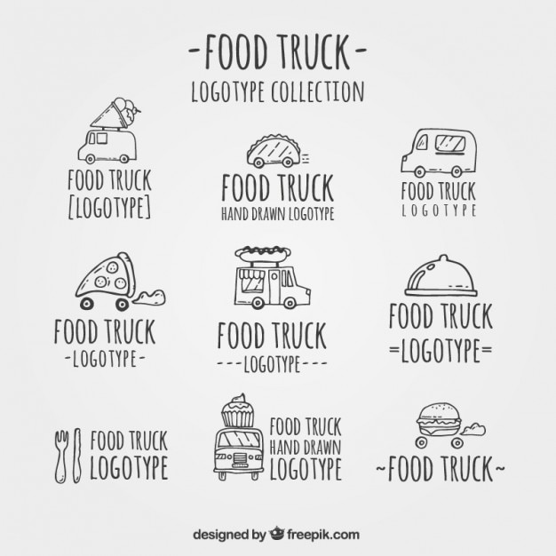 Hand drawn food truck logotypes