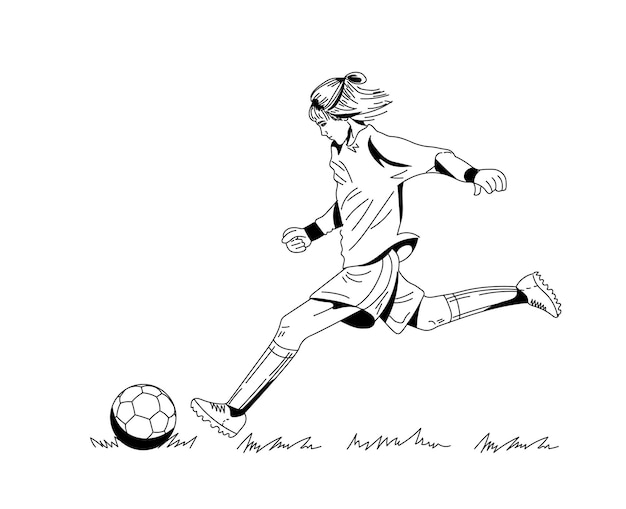 Hand drawn football soccer player ready for a strike