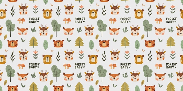 Vector hand drawn forest animal seamless pattern