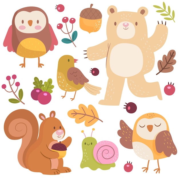 Hand drawn forest animals set